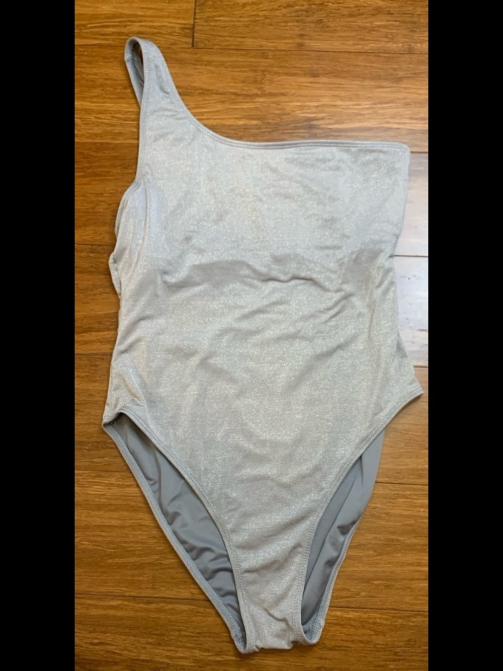 Andie womens medium Silver sparkle One-Piece Swimsuit one shoulder